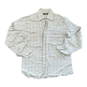 Ermenegildo Zegna Gray Plaid Cotton Cashmere Blend Button Up L